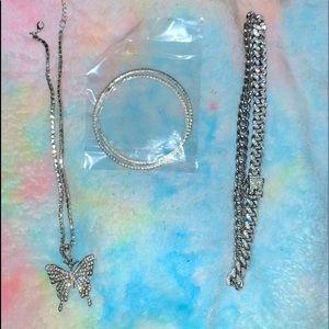 Silver Cuban Link Set Butterfly Hoops.